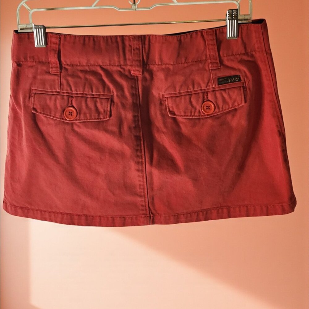 Split Red Cotton Mini Skirt | Y2K Retro Back Pocket Button Detail | Size 5 - Picture 3 of 10